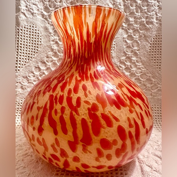 HUGE “MAESTRI VETRAI” Azzurra Italy Animal Print Vase Bright Orange Yellow, Red - Picture 14 of 14